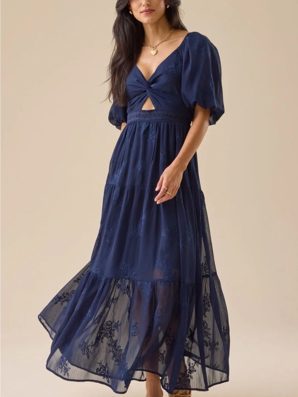 Alrar’d State Daniellza twist front navy floral maxi dress size XS